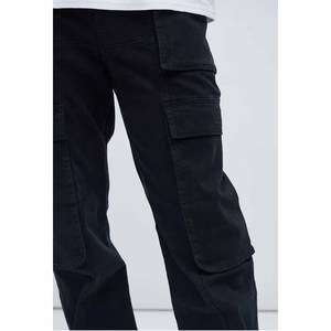 Black Casual <b>Elastic</b>-<b>Waist</b> Cargo Pants Men Factory Custom Logo Patch Pocket Style Mid <b>Waist</b> Slim <b>Jeans</b> for Men - Product Image 2