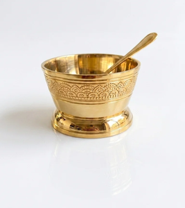 Bol à glace en laiton avec motif floral et cuillère design sur pied - Product Image 5
