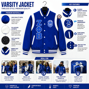 เสื้อแจ็คเก็ตเลตเตอร์แมนปักลาย Zeta Phi Beta Sorority สำหรับผู้หญิง ระบายอากาศได้ดี ไซส์พลัส |   แขนเสื้อหนังปักลาย ZPB Soror - Product Image 5