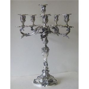 Candélabre élégant à 5 bras en métal argenté, grand chandelier de luxe pour décoration de mariage, hôtels et événements formels - Product Image 6