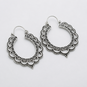 Sterling <b>Silver</b> Tribal <b>Hoop</b> <b>Earrings</b> For Women Handmade Oxidized Boho Jewelry Lightweight Festival Style Ethnic Dangle Design - Product Image 2