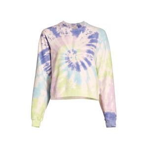 Sweat-shirt personnalisé pour femme, tie-dye, arc-en-ciel pastel bleu-vert, motif spirale tourbillonnante, col rond, manches raglan, pull en coton, mode, OEM, vente en gros - Product Image 1