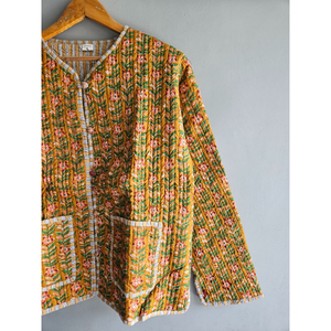 Veste pour femme en coton matelassé à imprimé floral, col en V, manches longues, style Prairie Chic, cadeau pour elle - Product Image 3