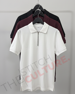 Executive Style Half <b>Zip</b> Pique <b>Polo</b> Tshirt 240 GSM Premium Cotton Solid Plain Men Smart Streetwear <b>Polo</b> <b>Shirt</b> - Product Image 3