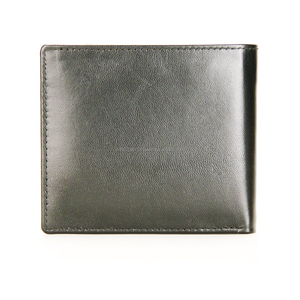 <b>Men's</b> Short Bifold Card Holder <b>Wallet</b> Genuine <b>Black</b> Glossy Leather with Open Closure Custom Logo RFID Blocking - Product Image 1
