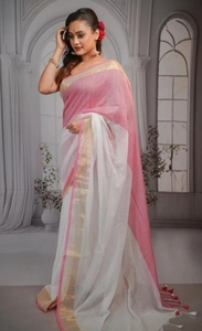 Sari Tradicional KV de Color en Bloques, Hecho a Mano, de Algodón Puro, Reversible, Sin Arrugas, para Fiestas - Product Image 2