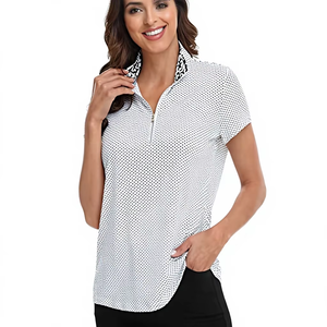 Haut décontracté pour femme JAC22 K1052B, manches courtes, en coton tricoté uni, col à revers, boutons, automne - Product Image 6
