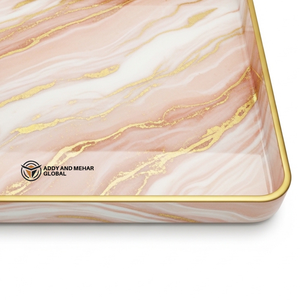 Nordic Style Blush Pink Resin Tray with Gold Border High-Gloss Marbled <b>Perfume</b> Display Organizer Aesthetic Decorative Resin - Product Image 5