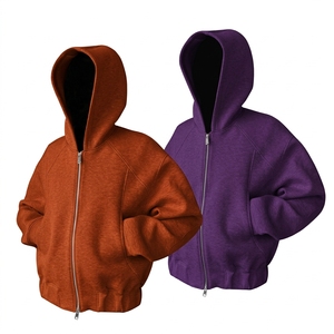 Wholesale Unisex 310G Heavyweight Hoodie Double Zip <b>Cardigan</b> Sweatshirt Solid Color Loose Fit Spring Eco Friendly Waterproof - Product Image 6