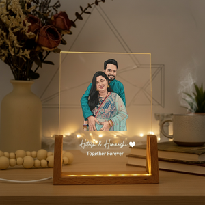 Acrylic Photo Frame With <b>LED</b> <b>Light</b> Wooden Base Personalized Couple Portrait Display Desk Lamp Warm White 2700K Modern Design - Product Image 1