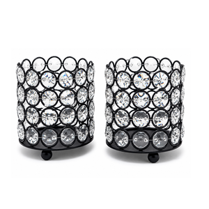 Ensemble de porte-bougies en cristal noir, lanternes votives rondes en métal pour les centres de table de mariage, la décoration de table et la décoration de la maison - Product Image 1
