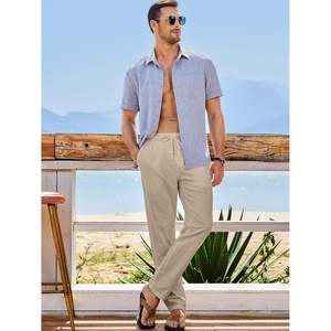 2025 pantalones de algodón para hombre, pantalones informales con cordón en la cintura elástica, ropa de playa ligera de verano, decoraciones con cremallera, talla XL - Product Image 3