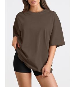 Nueva Llegada: Camiseta de Mujer 100% Algodón Sólido, Manga Media, Hombro Caído, Oversize, Casual, Holgada y Transpirable - Bangladesh - Product Image 2