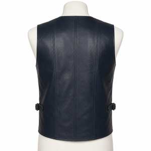Chaleco sin mangas con cuello en V de cuero genuino para hombre, estilo occidental informal, con cierre de botón, ropa exterior de otoño para hombre - Product Image 3