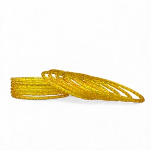 Most Selling Kashmiri Gold Plated Emerald Cut Raindrop Pearl Golden Yellow Trendy Wedding Glass <b>Bangles</b> Festive Wear Ready - Product Image 5