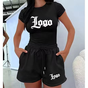 Nuevo Conjunto de Verano para Mujer, Estilo Informal, Ligero, 100% Algodón, Camiseta de Manga Corta y Pantalones Cortos con Cordón - Product Image 4