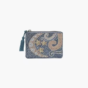 กระเป๋าใส่เหรียญปักลายทำมือ CRYSTAL CRAFT พร้อมสีและขนาดที่ปรับแต่งได้ ลายเงือกน้อยสีฟ้าคราม ประดับด้วยลูกปัดเม็ดเล็กสไตล์โบโฮ พร้อมซิป - Product Image 6