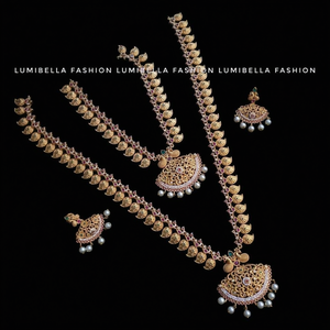 South Indian Gold-Plated Steel Jewelry Set with Peacock Design - Product Image 2