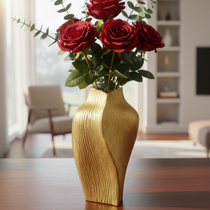 Magnifique ensemble de deux vases à fleurs dorés texturés, avec un design cannelé organique et une silhouette sculpturale pour une décoration moderne - Product Image 2