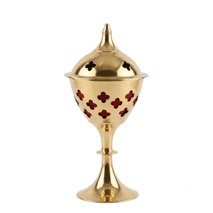 Cáliz Alto de Latón para Incienso, Pedestal, Cáliz, Quemador de Incienso con Tapa con Recorte de Cruz, Soporte para Bakhoor Mabkhara, Decoración para Iglesia y Hogar - Product Image 1