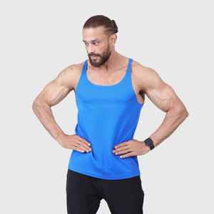 Débardeur bleu à col rond pour homme, 100% polyester, séchage rapide, tricoté, couleur unie, sans manches, vêtements de sport - Product Image 5