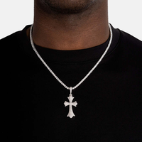 Pendentif Croix Chromée en Moissanite Argentée, Bijou Hip-Hop Tendance, Collier Charme, Accessoire de Mode