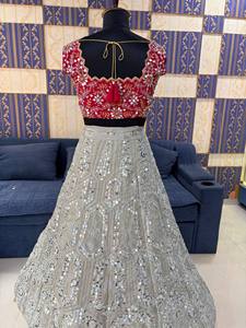 Lehenga de Moda India Occidental en Oferta con Conjunto de Dupatta, Tela Georgette con Bordado, Ropa de Boda, Lehenga Tradicional - Product Image 2