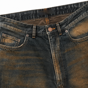 Jeans Homme Personnalisés Noir Brun Délavé Coupe Large Taille Mi-Haute Denim Épais Effet Usé et Déchiré Vintage Streetwear Vente en Gros - Product Image 6