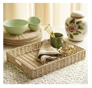 Cane Woven Serving Storage Tray With Handle For <b>Coffee</b> Snacks Breakfast Farmhouse Rattan Serving Platter For Kitchen & Tableware - Product Image 2