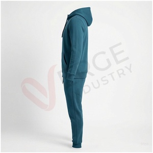 Conjunto Deportivo para Hombre en Color Verde Azulado, Manga Larga, con Capucha y Cierre Frontal, Color Sólido, Transpirable, Corte Regular, para Otoño - Product Image 3