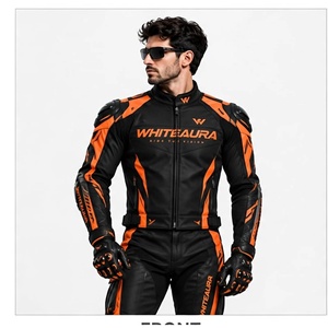 Traje de Motociclismo Transpirable de Manga Larga para Hombre WHITEAURA, Diseño Digital en Cuero Naranja y Negro, Resistente al Viento, para Todas las Estaciones - Product Image 1