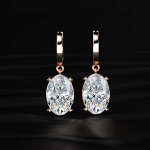 Oval Cut Moissanite Leverback <b>Drop</b> Earrings 10 TCW Colorless VVS Solitaire Rose Gold Hinged Hoop Handmade Dangle Jewelry Gift - Product Image 3