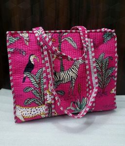 Style De Maison Bohemian Cotton Tote Bag Jungle Animal Print Reusable Zipper Closure Eco Friendly Beach Women's Handbag Custom - Product Image 5