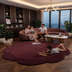 Tapis Façonné en Laine/Coton Biologique Tufté à la Main, Design Moderne Personnalisé, Antidérapant, Bordeaux Profond, Tapis de Luxe pour la Décoration Intérieure - Product Image 4
