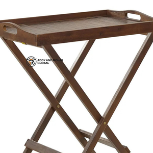 Solid Wood Folding Tray Table with Handles – Portable Serving Table, Brown Finish, Space-Saving Foldable Stand - Product Image 4