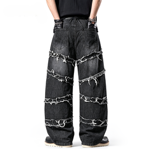 Jeans de Mezclilla Negros Lavados Estilo Gótico Y2K de Pierna Ancha y Corte Regular para Hombre, Cintura Media, 100% Algodón, Pantalones de Estilo Urbano - Product Image 5
