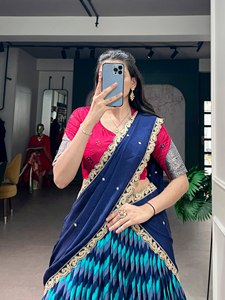 Women's <b>Top</b> Lehenga in Tasar Silk with Leheriya Print and Zari Weaving Work for Party Occasions All Seasons - Product Image 6