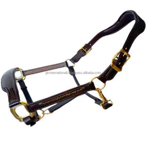 Halter de caballo de cuero de primera calidad marrón de alta calidad, impresionantes piedras verde esmeralda en las mejillas y banda nasal de charol en mazorca completa - Product Image 6