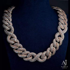 Collar de Cadena Cubana de Moissanita Chapado en Oro Rosa y Rodio de 18K, Gargantilla con Eslabones Pavé, Joyería Brillante Estilo Hip Hop para Hombres y Mujeres - Product Image 1