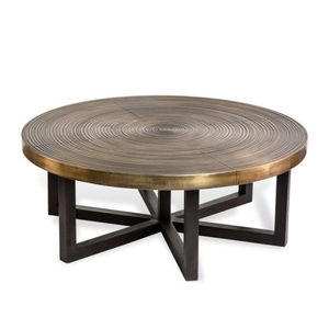 Mesas de centro y auxiliares de aspecto atractivo, forma redonda, de alta calidad, con superficie metálica chapada en oro y base con recubrimiento en polvo de color negro. - Product Image 1