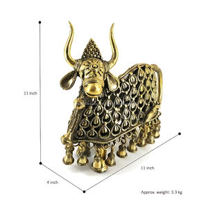 Handcrafted Brass Nandi Tribal <b>Statue</b> Golden for Home Decor - Product Image 3