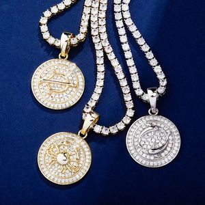 Colgante de Moneda del Zodíaco con Diamante Cultivado en Laboratorio Incoloro, Corte Redondo, Estilo Hip Hop, Horóscopo - Product Image 6