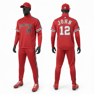 Conjunto Deportivo Rojo para Hombre, Traje de Entrenamiento de Béisbol, 240GSM, Poliéster de Alto Rendimiento, Paneles de Manga con Rayas, Nombre, Número y Logotipo Personalizables - Product Image 1