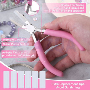 Stainless Steel Flat Nose Jewelry Plier With Nylon Tips And Pink PVC Grip Handle For Wire Forming And Body Piercing - Product Image 5