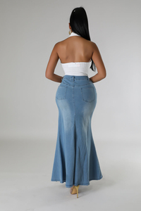 Women's Solid Spring <b>Stretch</b> <b>Denim</b> Straight Maxi Floor-Length Skirt - Product Image 2