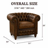 Fauteuil Chesterfield classique en cuir marron écologique avec capitonnage profond, chaise d'appoint vintage pour salon, entrepôt, villa