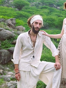Chemise Kurta en coton biologique pour homme, chemise en coton Khadi écologique et respirante, pour la méditation et les occasions décontractées, vêtements de plage d'été - Product Image 5