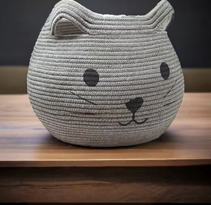 Cheapest Price Cartoon Cat Shape Rattan <b>Storage</b> <b>Basket</b> Round Cotton Rope Woven <b>Basket</b> for Living Room Kids <b>Storage</b> - Product Image 4