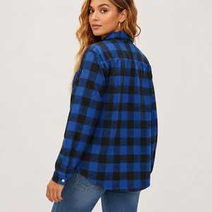 Chemisier formel en flanelle à manches longues pour femme, chemise boutonnée à carreaux Buffalo, haut tricoté respirant et tendance pour l'automne - Product Image 3