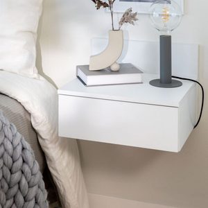 Modern Wall Mounted Nightstand <b>Bedside</b> <b>Table</b> White Floating End <b>Table</b> <b>Minimalist</b> Bedroom Furniture - Product Image 1